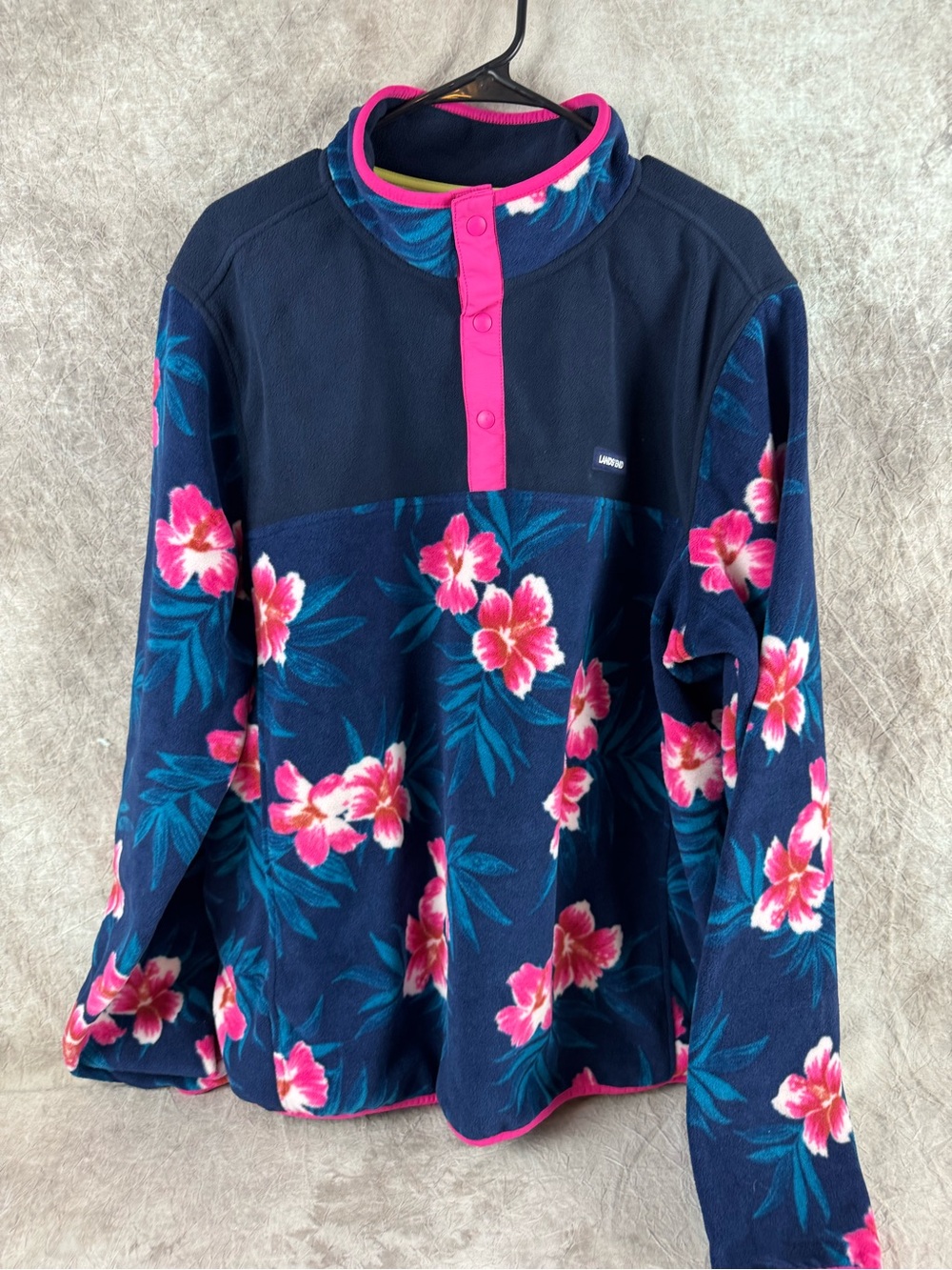 Lands' End Womens Navy Floral Pullover with Hot Pink Trim XL/T
